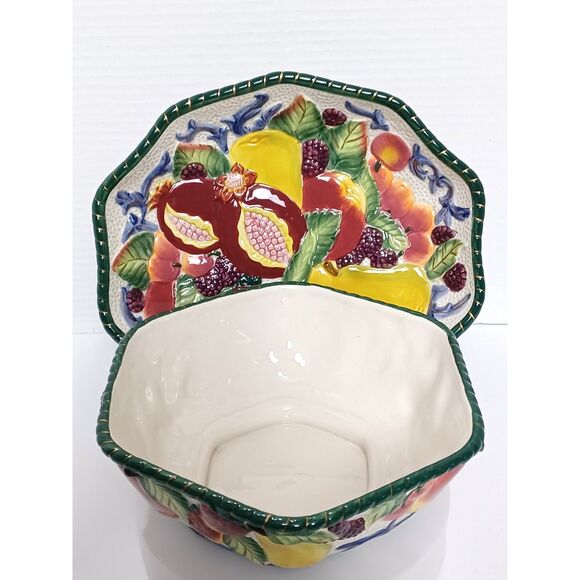 Fitz & Floyd 10" Oval Vegetable Bowl, 8" Open Potpourri Florentine Fruit Pattern - Picture 2 of 15